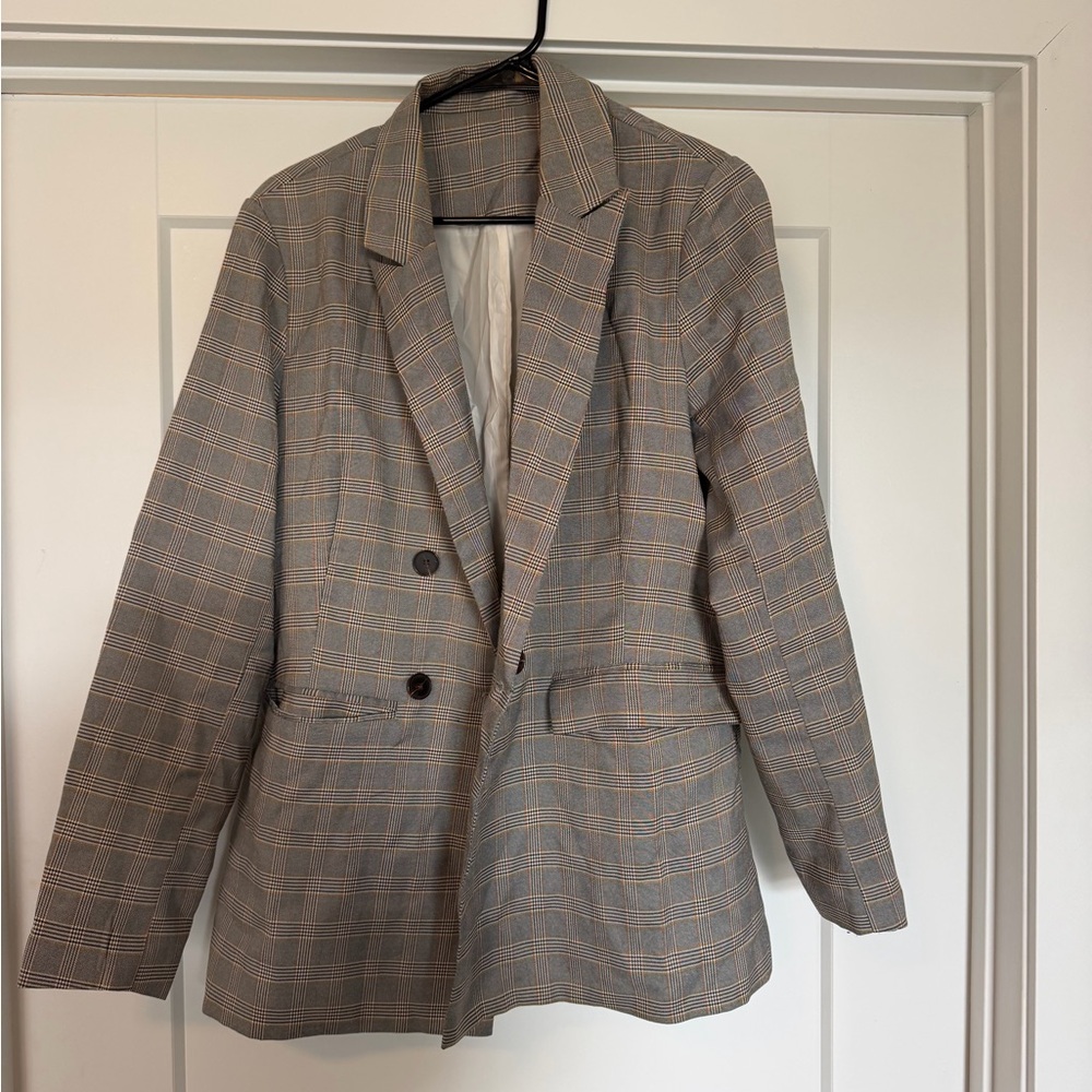 Classic Gray Plaid Men's Blazer